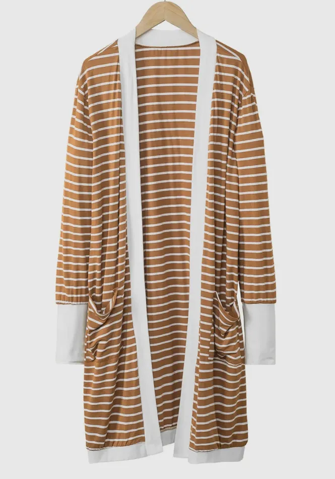 Rings Lalaloo Stripe Open Front Cardigan Cafe Brown