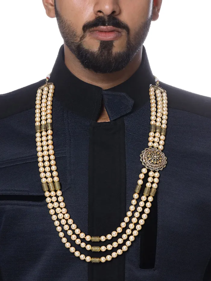 Rings Yellow Chimes Dulahmala For Mens Pearl Necklace Jewellery for Groom Dulha Moti Mal Haar For men Yellow Chimes