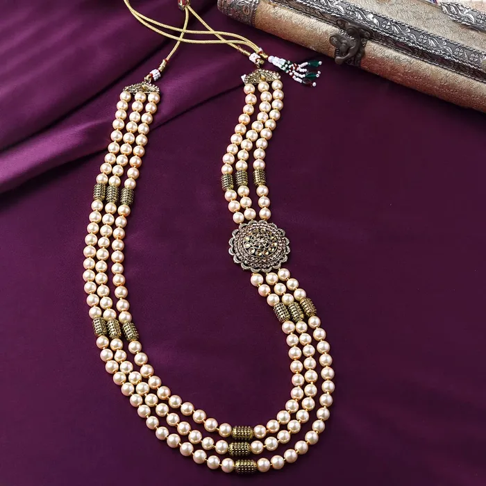 Rings Yellow Chimes Dulahmala For Mens Pearl Necklace Jewellery for Groom Dulha Moti Mal Haar For men Yellow Chimes