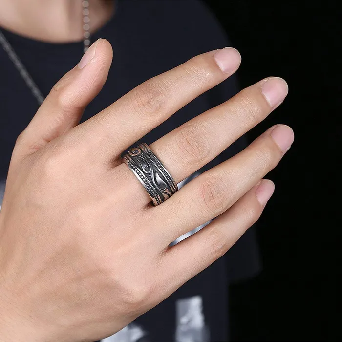 Rings Yellow Chimes Heavy Band Silver Oxidized FingerThumb Stainless Steel Ring for Men and Boys Yellow Chimes