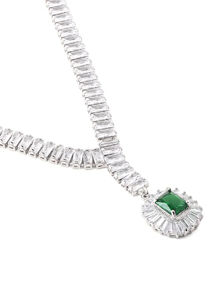 Rings Yellow Chimes Jewellery Set for Women RhodiumPlated Real Green Cubic Zircon Necklace Set Classic CZ Jewellery Set For Women and Girls Yellow Chimes