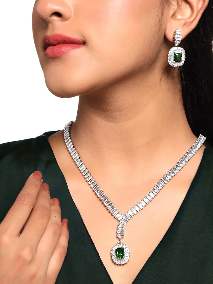 Rings Yellow Chimes Jewellery Set for Women RhodiumPlated Real Green Cubic Zircon Necklace Set Classic CZ Jewellery Set For Women and Girls Yellow Chimes