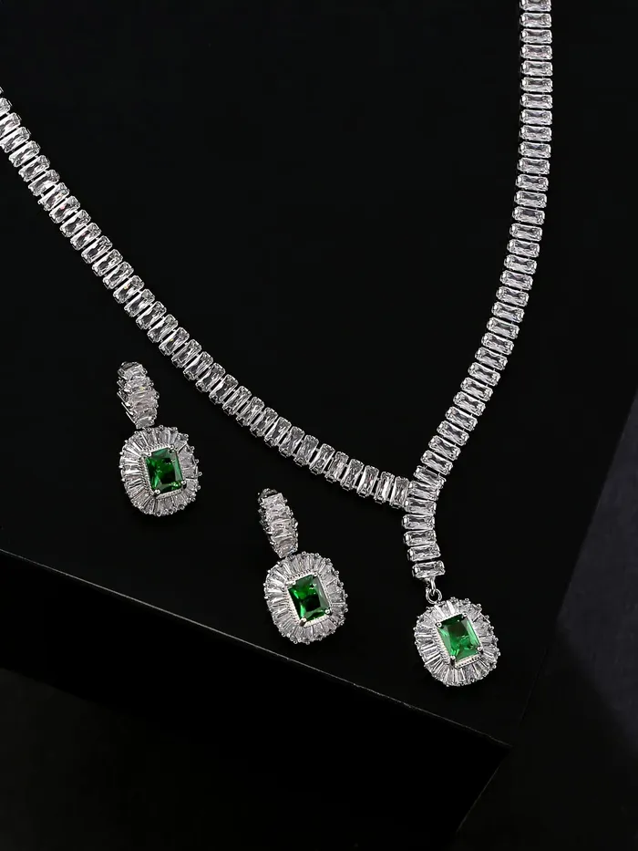 Rings Yellow Chimes Jewellery Set for Women RhodiumPlated Real Green Cubic Zircon Necklace Set Classic CZ Jewellery Set For Women and Girls Yellow Chimes