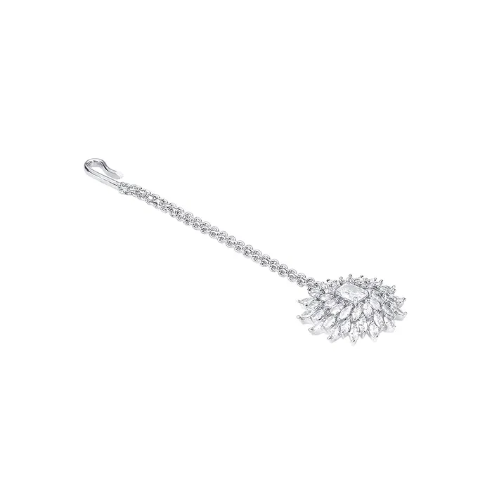 Rings Yellow Chimes Yellow Chimes American Diamond Maang Tikka for Women Rhodium Plated High Grade Authentic White AD Jewellery Maang Tikka for Women and Girls
