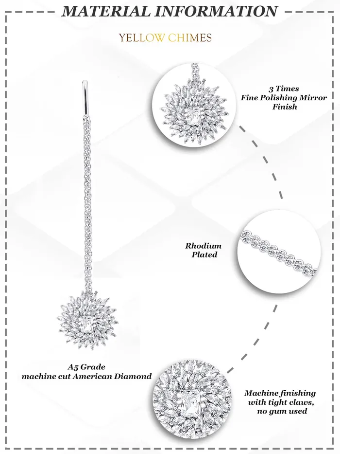Rings Yellow Chimes Yellow Chimes American Diamond Maang Tikka for Women Rhodium Plated High Grade Authentic White AD Jewellery Maang Tikka for Women and Girls