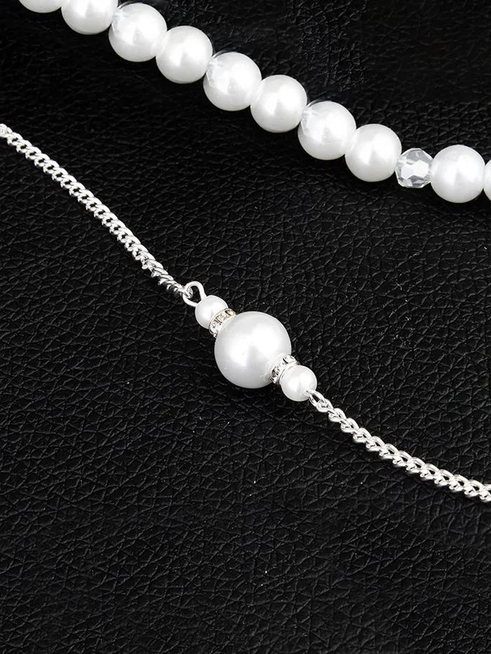 Rings Yellow Chimes Yellow Chimes Back Necklace For Women Silver Tone Pearl Embellished Back Chain For Women and Girls