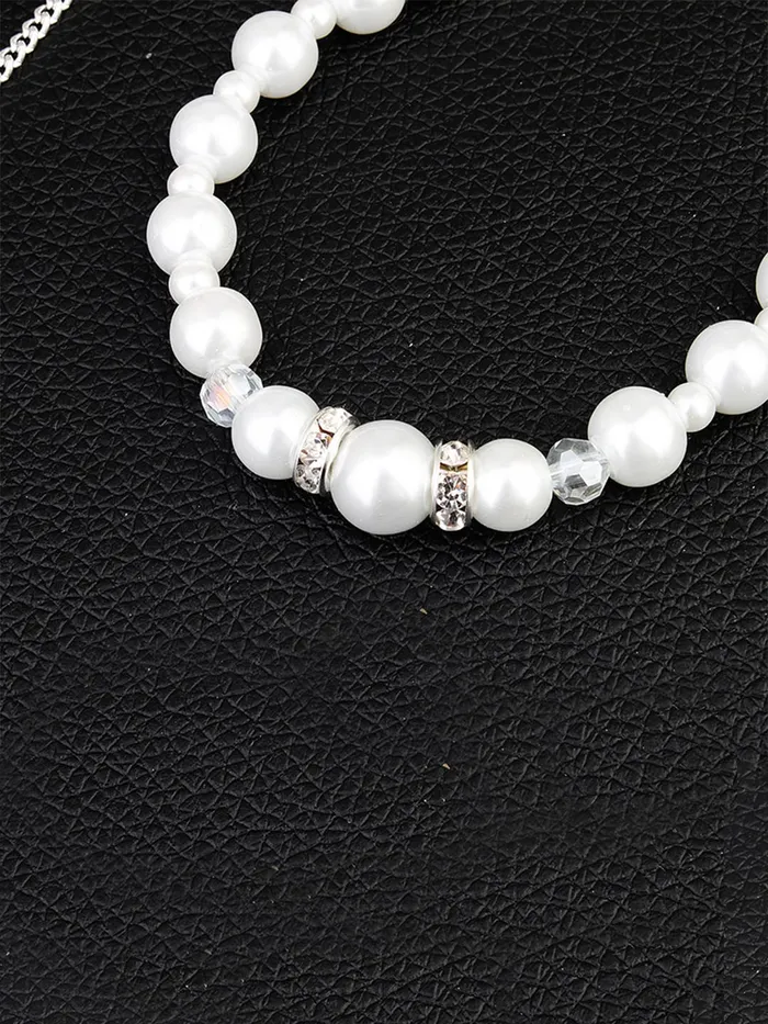 Rings Yellow Chimes Yellow Chimes Back Necklace For Women Silver Tone Pearl Embellished Back Chain For Women and Girls