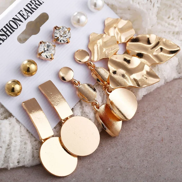 Rings Yellow Chimes Yellow Chimes Combo Of Six Pairs Assorted Multiple Stud Tassel Asymmetric Designs Star Pearl Gold Plated Stud Earrings For Women And Girls