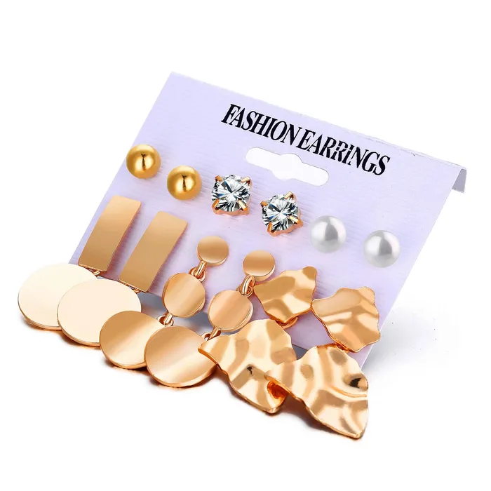 Rings Yellow Chimes Yellow Chimes Combo Of Six Pairs Assorted Multiple Stud Tassel Asymmetric Designs Star Pearl Gold Plated Stud Earrings For Women And Girls