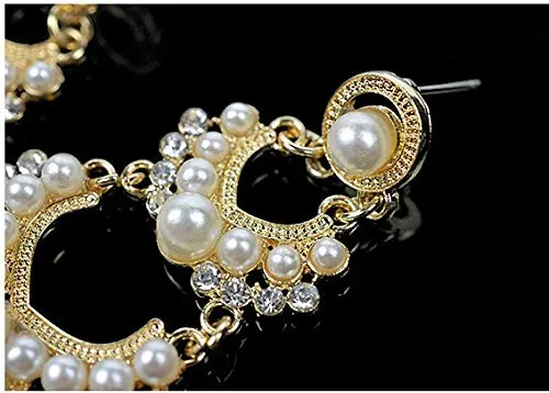 Rings Yellow Chimes Yellow Chimes Danglers Earrings for Women Traditional Pearl Gold Plated Long Danglers Earrings for Women and Girls