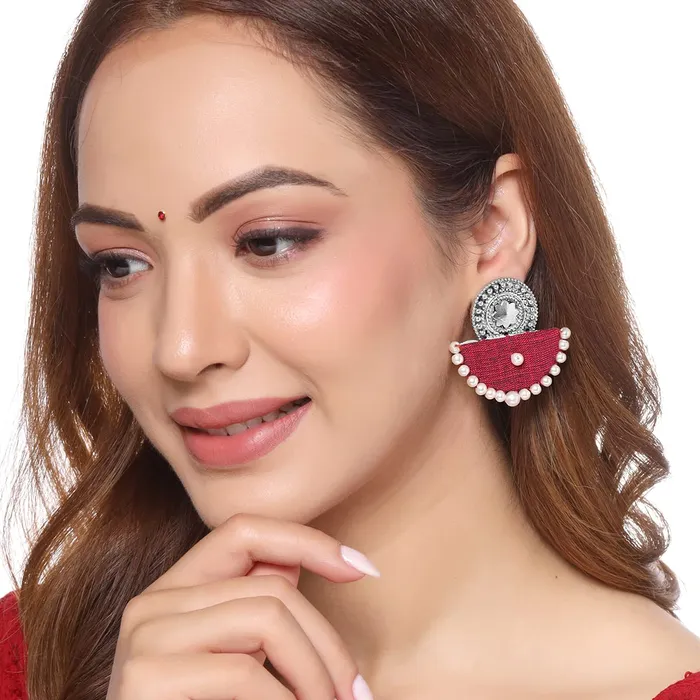 Rings Yellow Chimes Yellow Chimes Earrings for Women and Girls Traditional Silver Oxidised DropMaroon Woven Wrapped Pearl Drop EarringsBirthday Gift For girls and women Anniversary Gift for Wife