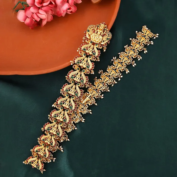 Rings Yellow Chimes Yellow Chimes Hair Jadai Billai Brooch Traditional Bridal Hair Accessories for Women Wedding Gold Plated Temple Choti Jadai Billai Brooch Set Jewellery for Women