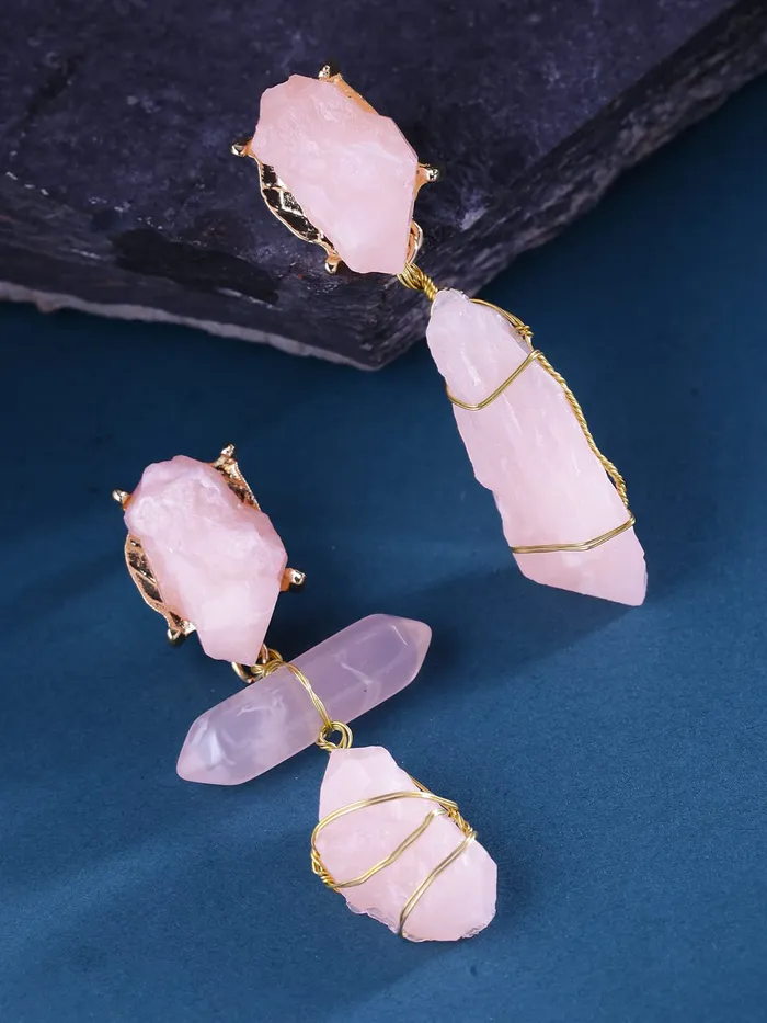 Rings Yellow Chimes Yellow Chimes Latest Fashion Gold Plated Geometric Design Peach Stone Drop Earrings for Women and Girls Medium YCFJERSTNDROPPCH
