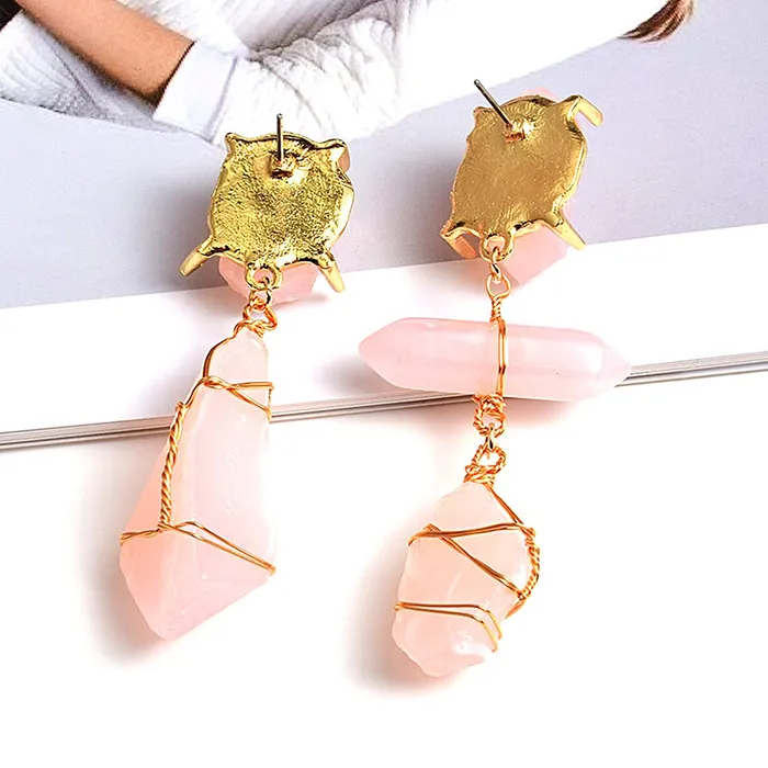 Rings Yellow Chimes Yellow Chimes Latest Fashion Gold Plated Geometric Design Peach Stone Drop Earrings for Women and Girls Medium YCFJERSTNDROPPCH
