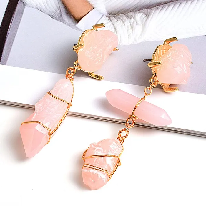 Rings Yellow Chimes Yellow Chimes Latest Fashion Gold Plated Geometric Design Peach Stone Drop Earrings for Women and Girls Medium YCFJERSTNDROPPCH