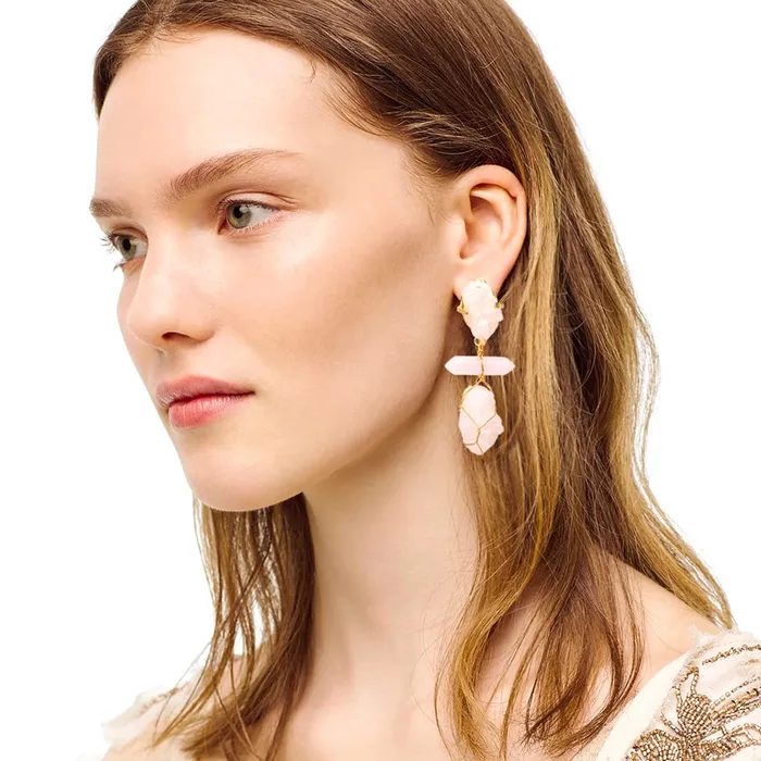 Rings Yellow Chimes Yellow Chimes Latest Fashion Gold Plated Geometric Design Peach Stone Drop Earrings for Women and Girls Medium YCFJERSTNDROPPCH