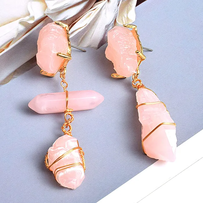 Rings Yellow Chimes Yellow Chimes Latest Fashion Gold Plated Geometric Design Peach Stone Drop Earrings for Women and Girls Medium YCFJERSTNDROPPCH
