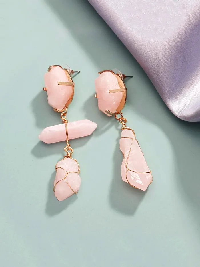 Rings Yellow Chimes Yellow Chimes Latest Fashion Gold Plated Geometric Design Peach Stone Drop Earrings for Women and Girls Medium YCFJERSTNDROPPCH