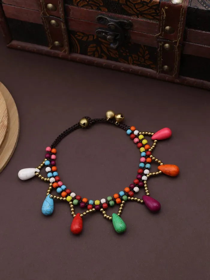 Rings Yellow Chimes Yellow Chimes Multicoloured Beaded Charm Trendy Anklet For Woman Girls