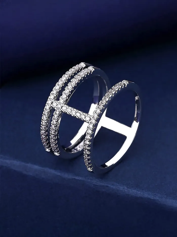 Rings Yellow Chimes Yellow Chimes Ring for women Elegant Austrian Crystal Studded Silver tonec White colored Ring for Women and Girls Size US 6