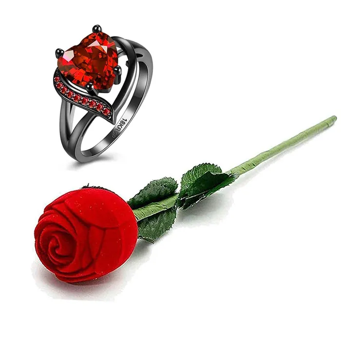 Rings Yellow Chimes Yellow Chimes Ring for Women Red Heart Shaped black Colored with Red Velvet Rose Ring Box for Women and Girls Rings Yellow Chimes Yellow Chimes Ring for Women Red Heart Shaped black Colored with Red Velvet Rose Ring Box for Women and Girls