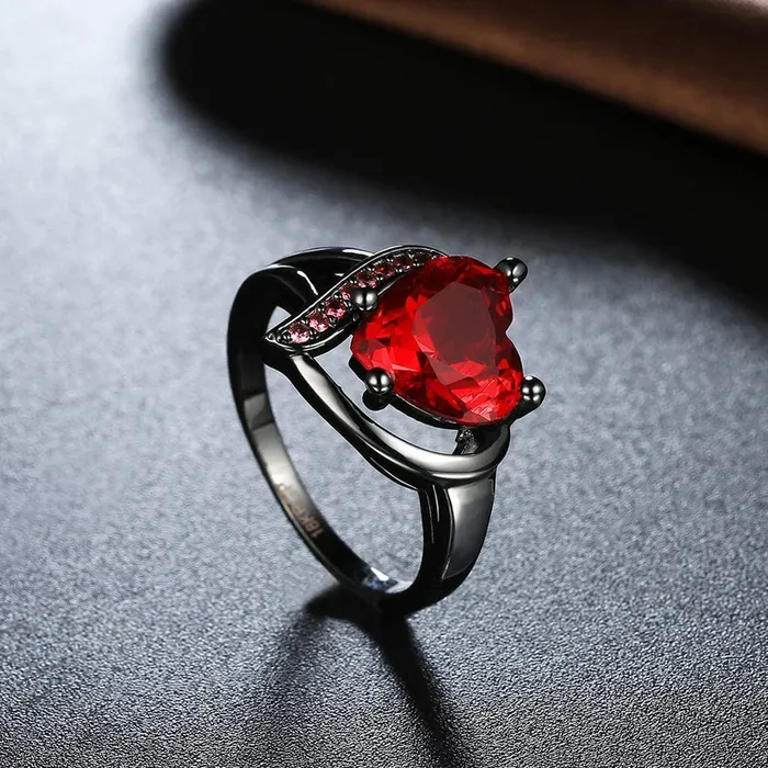 Rings Yellow Chimes Yellow Chimes Ring for Women Red Heart Shaped black Colored with Red Velvet Rose Ring Box for Women and Girls