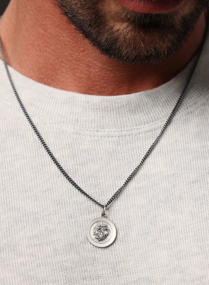 Small Baptism Sterling Silver Medal Necklace for Men WE ARE ALL SMITH Necklaces