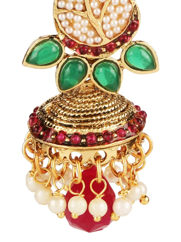 Watches Yellow Chimes Yellow Chimes Stylish Moti Leaf Red Stone Traditional Pearl Earrings for Women and Girls