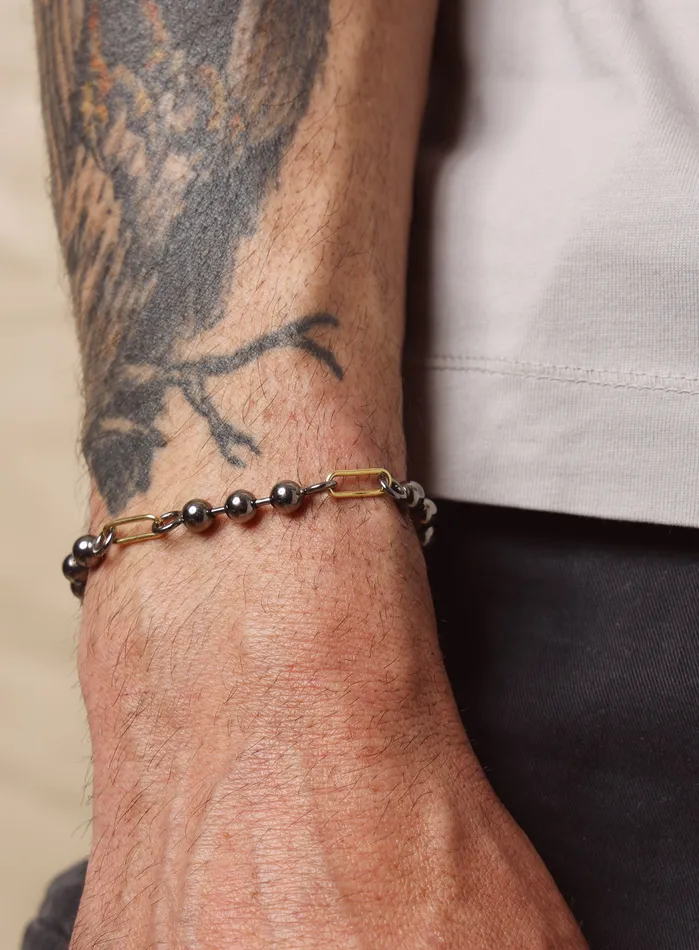 WE ARE ALL SMITH Mens Jewelry Clothing Bracelets 14K Gold Filled Gunmetal Sterling Silver Ball Chain Bracelet for Men
