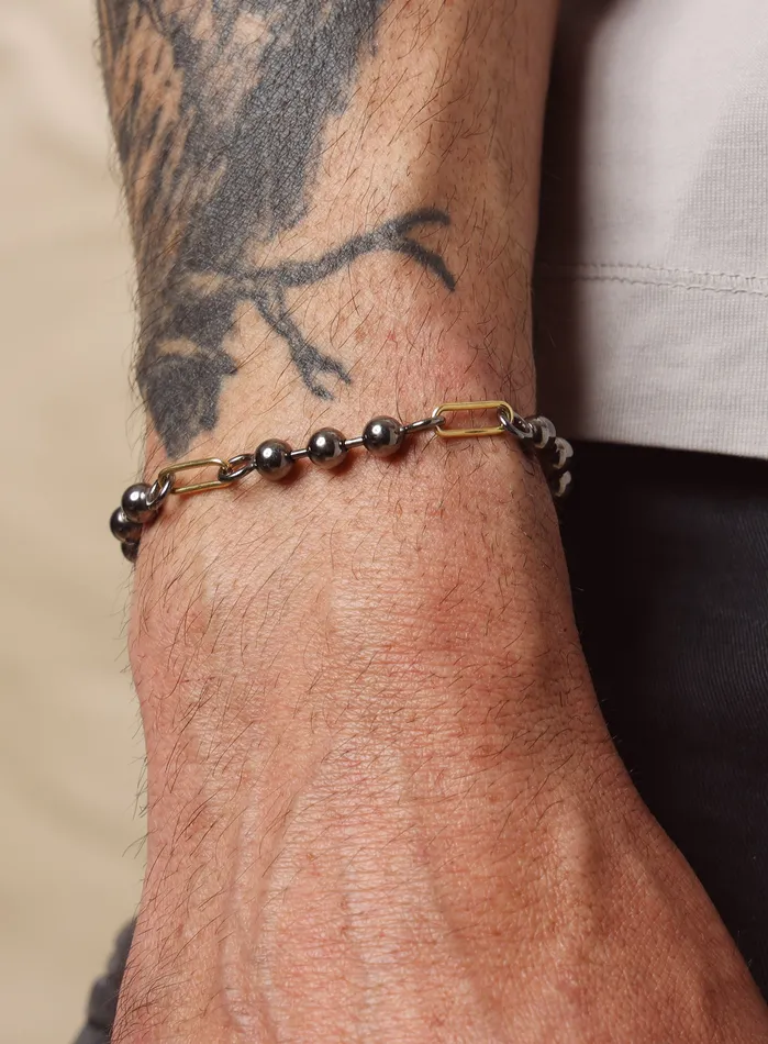 WE ARE ALL SMITH Mens Jewelry Clothing Bracelets 14K Gold Filled Gunmetal Sterling Silver Ball Chain Bracelet for Men