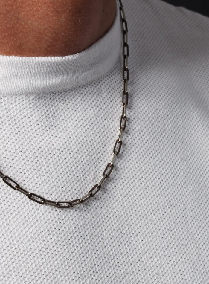 WE ARE ALL SMITH Mens Jewelry Clothing Necklaces 14k Oxidized Vermeil Chocolate Gold Elongated Cable Chain