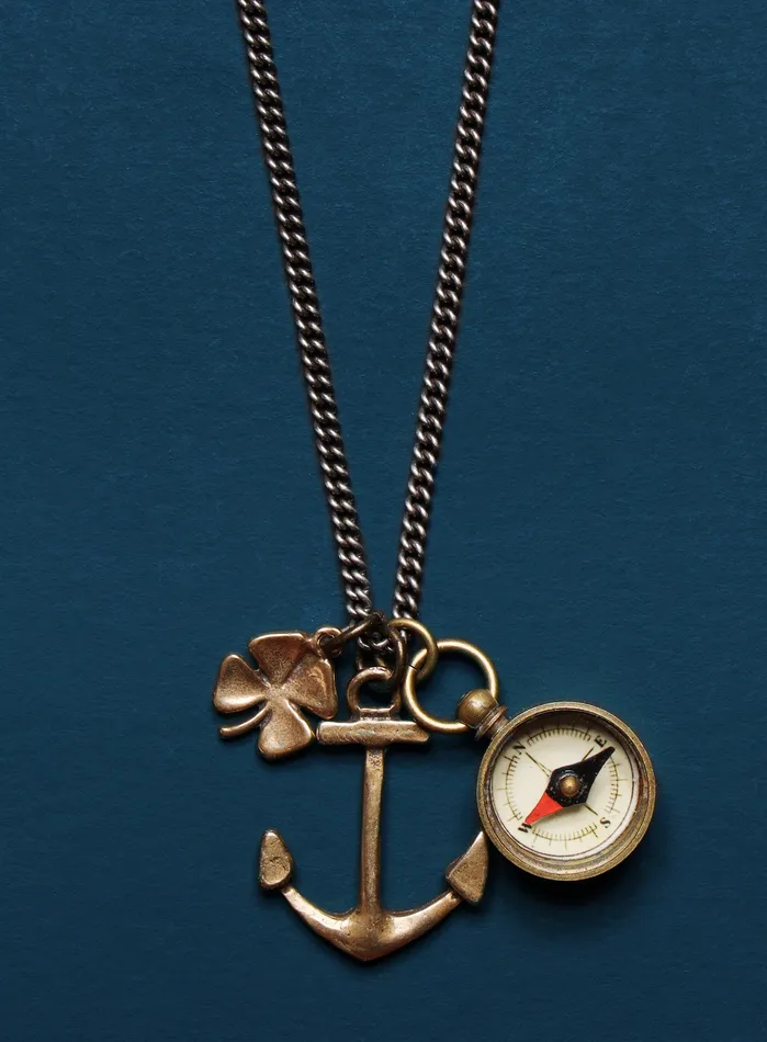 WE ARE ALL SMITH Mens Jewelry Clothing Necklaces Bronze anchor four leaf clover and compass necklace for men WE ARE ALL SMITH Mens Jewelry Clothing Necklaces Bronze anchor four leaf clover and compass necklace for men