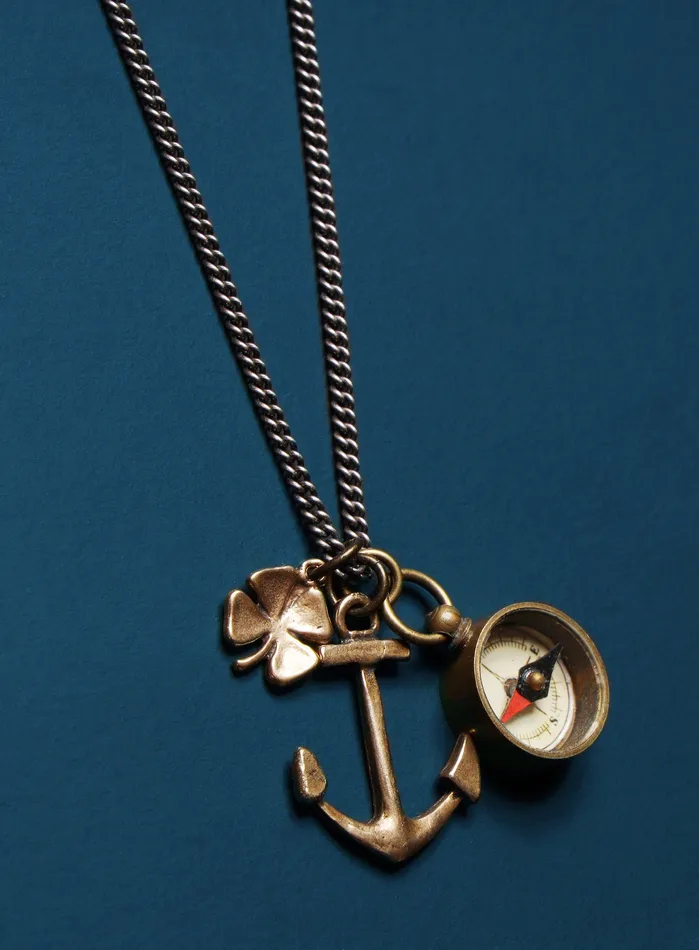 WE ARE ALL SMITH Mens Jewelry Clothing Necklaces Bronze anchor four leaf clover and compass necklace for men