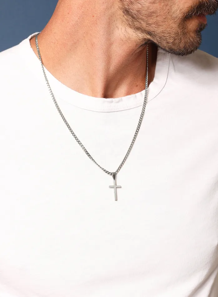 WE ARE ALL SMITH Mens Jewelry Clothing Necklaces Waterproof Silver Cross Necklace for Men