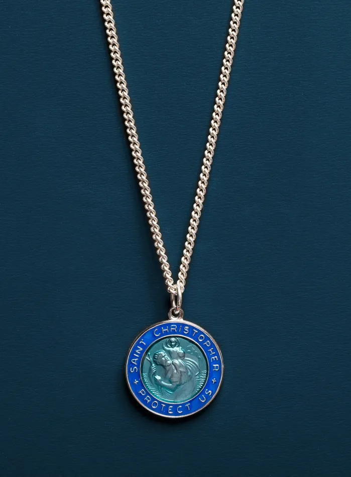 WE ARE ALL SMITH Mens Jewelry Clothing Rings Blue enamel Sterling Silver Saint Christopher Medal WE ARE ALL SMITH Mens Jewelry Clothing Rings Blue enamel Sterling Silver Saint Christopher Medal
