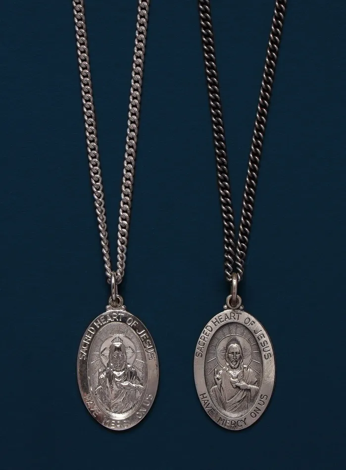 WE ARE ALL SMITH Necklaces Sacred Heart of Jesus Sterling Silver Oval Medal Necklace for Men WE ARE ALL SMITH Necklaces Sacred Heart of Jesus Sterling Silver Oval Medal Necklace for Men