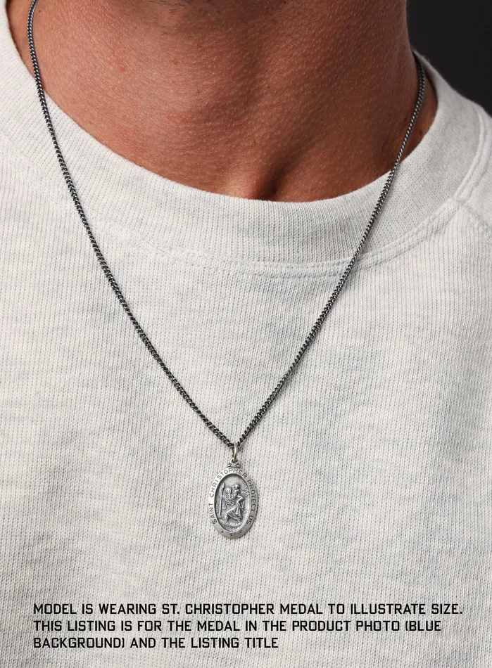 WE ARE ALL SMITH Necklaces Sacred Heart of Jesus Sterling Silver Oval Medal Necklace for Men