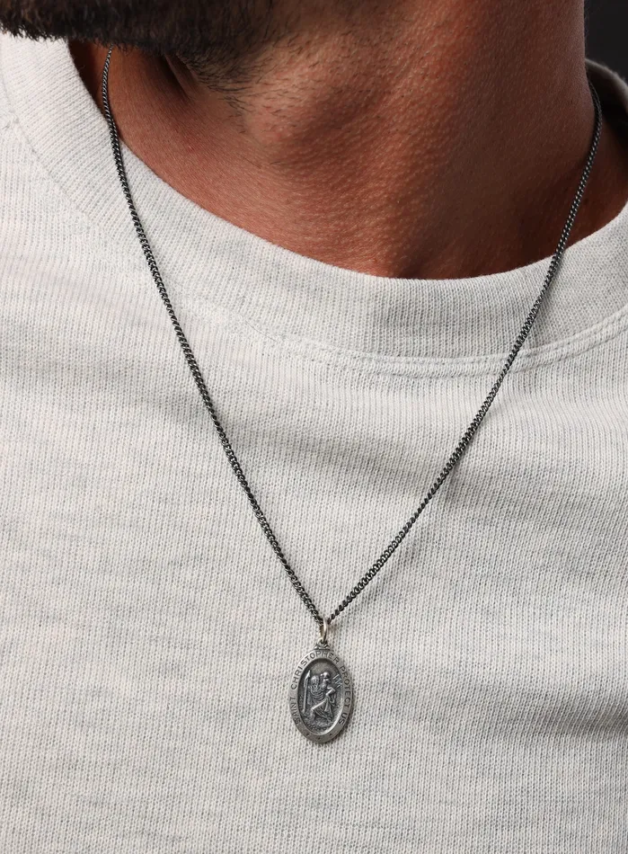 WE ARE ALL SMITH Necklaces Sacred Heart of Jesus Sterling Silver Oval Medal Necklace for Men