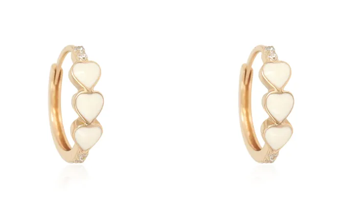 WHITE ENAMEL HEART HUGGIES WITH DIAMONDS Millo Jewelry Rings