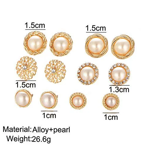 Yellow Chimes 6 Pairs Pearl Studs Combo Set Stylish Earrings for Women Girls Yellow Chimes Earrings