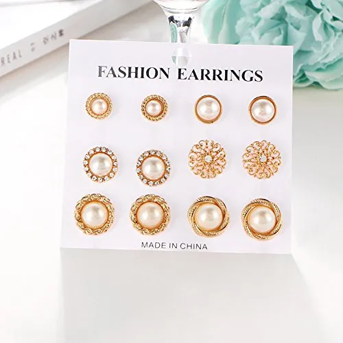 Yellow Chimes 6 Pairs Pearl Studs Combo Set Stylish Earrings for Women Girls Yellow Chimes Earrings