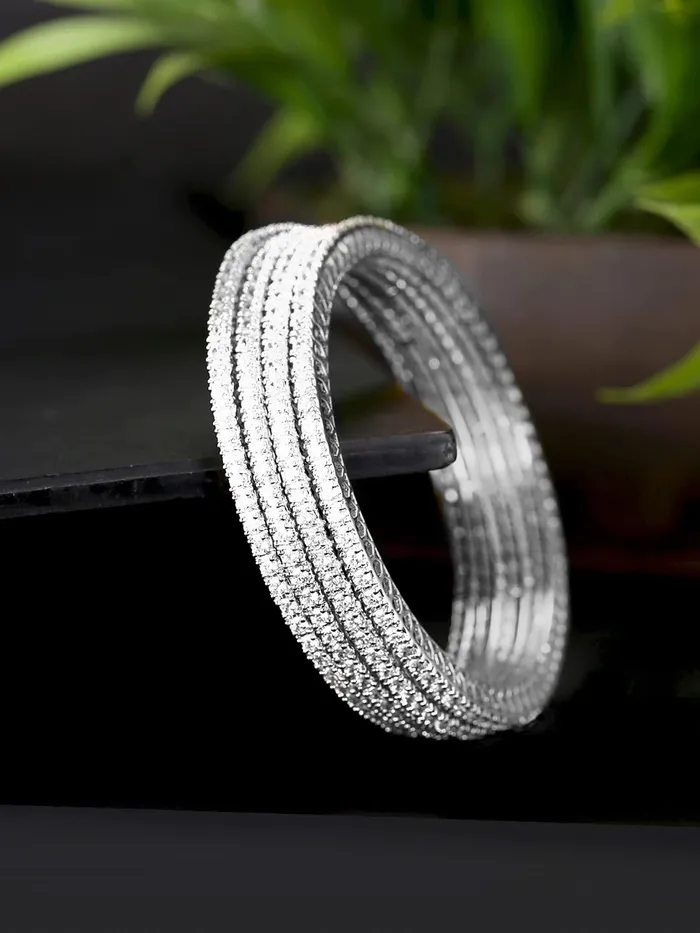Yellow Chimes American Diamond Bangles for Women Silver Plated 4 PCs High Grade Authentic White AD Jewellery Bangles Set for Women and Girls Yellow Chimes Necklaces