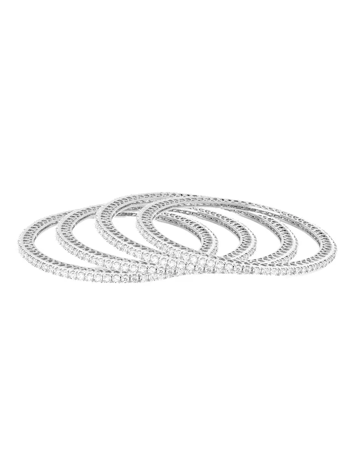 Yellow Chimes American Diamond Bangles for Women Silver Plated 4 PCs High Grade Authentic White AD Jewellery Bangles Set for Women and Girls Yellow Chimes Necklaces
