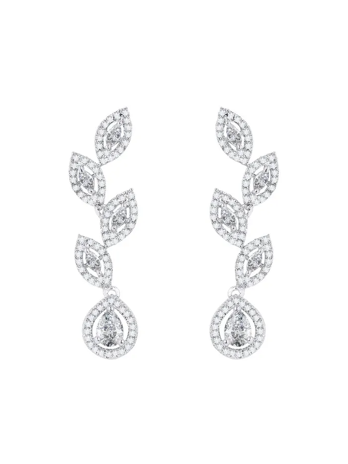 Yellow Chimes American Diamond Necklace Set For Women White Stone Silver Jewellery Set For Women Leafy Shaped Diamond Necklace Set Birthday Gift for Girls Anniversary Gift for Wife Yellow Chimes Earrings