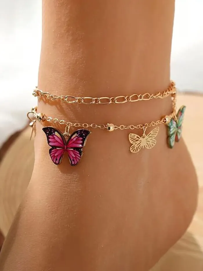 Yellow Chimes Anklets for Women and Girls Fashion Golden Anklets for Women Gold Plated Layered Chain With Butterfly Anklets Payal for Women Birthday Gift For Girls and Women Yellow Chimes Earrings