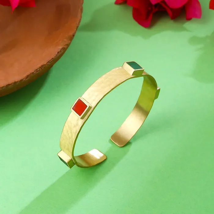 Yellow Chimes Bracelet for Women and Girls Cuff Kadaa Bracelets Gold Plated Multicolor Stone Studded Hand Cuff Kadaa Bracelet Birthday Gift For girls and women Anniversary Gift for Wife Yellow Chimes Necklaces