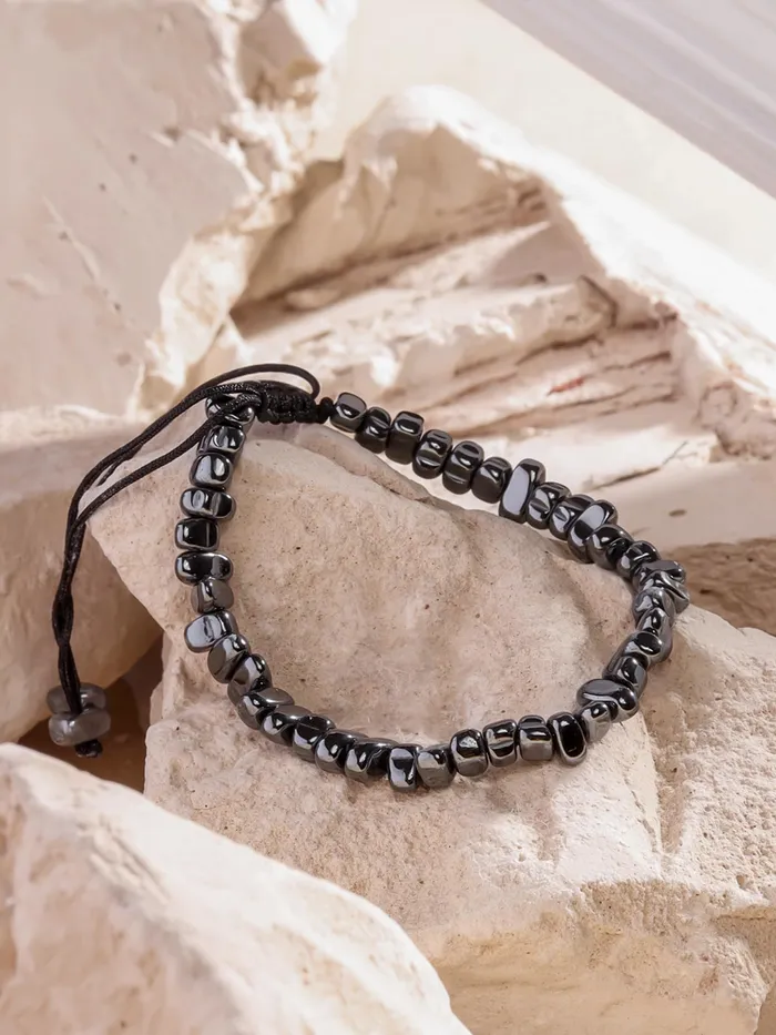 Yellow Chimes Bracelets Beads Bracelet Adjustable Iron Gallstone Bracelet for Men Stylish Accessory Black One Size