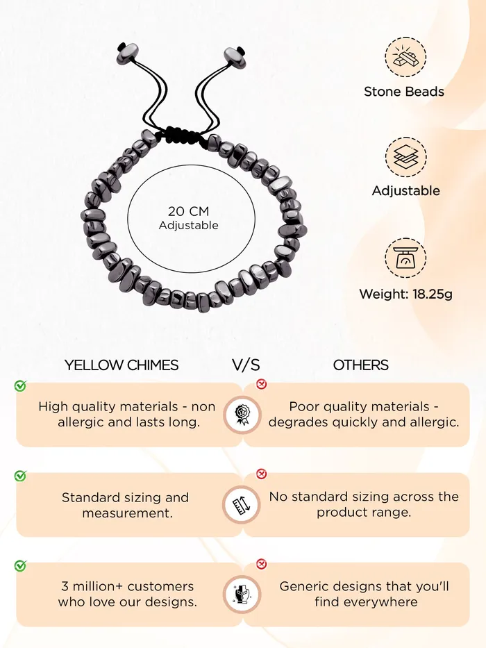 Yellow Chimes Bracelets Beads Bracelet Adjustable Iron Gallstone Bracelet for Men Stylish Accessory Black One Size