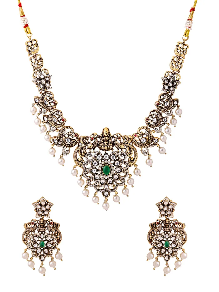Yellow Chimes Bracelets Temple Jewellery Set Traditional Stone Necklace with Rope Chain Gold Plated One Size Yellow Chimes Bracelets Temple Jewellery Set Traditional Stone Necklace with Rope Chain Gold Plated One Size