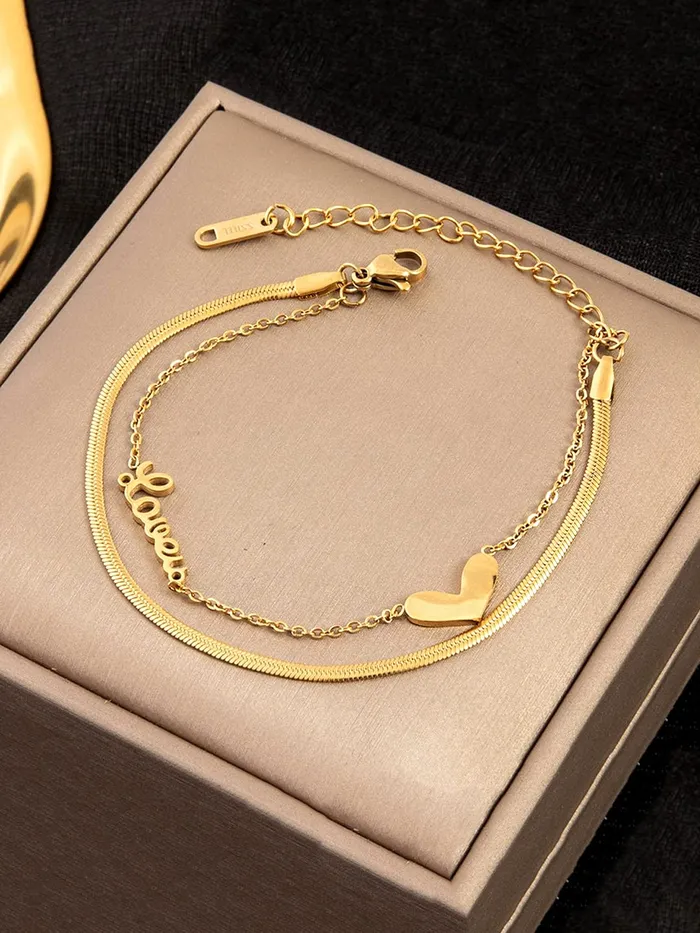 Yellow Chimes Bracelets Yellow Chimes Chain Bracelet for Women GoldPlated 2 Layered Stainless Steel Heart Charm Love Bracelet For Women and Girls